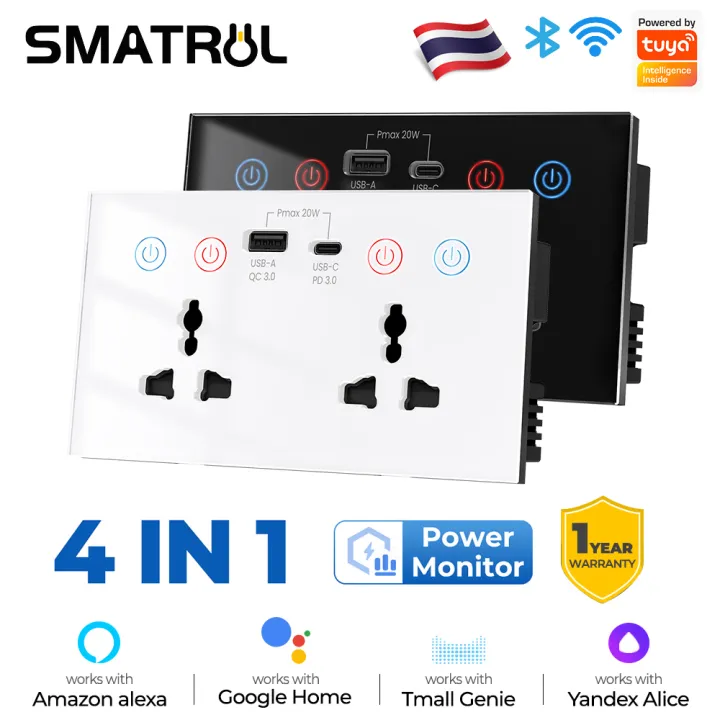 SMATRUL Tuya WiFi Plug USB และ Type-C Power Monitor 10A