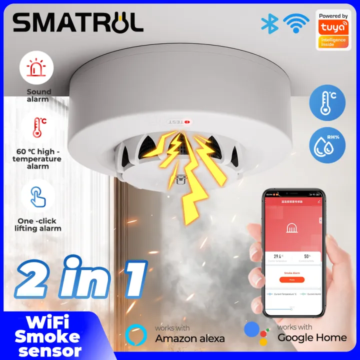 SMATRUL Tuya Wifi Smart Smoke Detector 2-in-1 พร้อมวัดอุณหภูมิและความชื้น