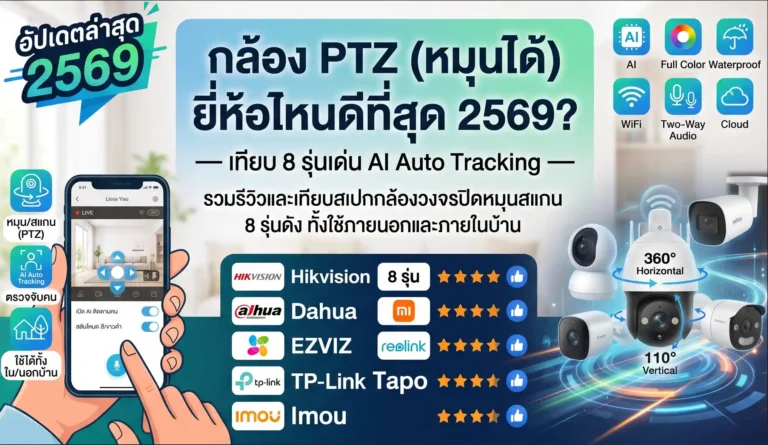 กล้อง PTZ (หมุนได้) ยี่ห้อไหนดีที่สุด 2569? เทียบ 8 รุ่นเด่น AI Auto Tracking